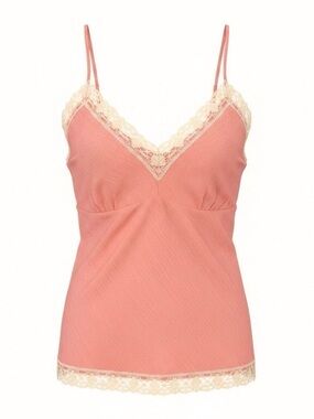 Gold Hawk Silk Coral Lace Trim Cami Tank Top